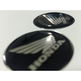Pair of 3D Resin Motorcycle Stickers Size Compatible with Honda Models and Helmets Size 40mm Colour: Black/Chrome