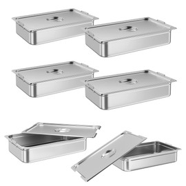 KYBOLT 6 Pack Full Size Hotel Pan,Commercial Catering Food Pan [NSF Certified][with Handle & Lid] Stainless Steel 4 Inch Deep Anti-Jamming Steam Table Pan