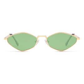 SOJOS Retro Small Polarized Sunglasses Womens Mens Vintage Narrow Irregular Shades UV400 SJ1233 with Gold/Mint Green Lens