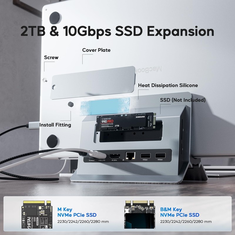 PULWTOP Vertical USB C Docking Station for MacBook Pro Air,