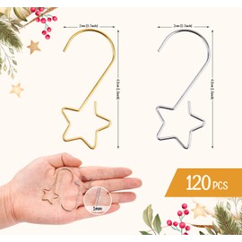Adorfine Christmas Tree Hooks 120 pcs Stars Shaped Bauble Hooks Christmas Ornament Bauble Hooks Hangers for Christmas Decoration S-Shaped