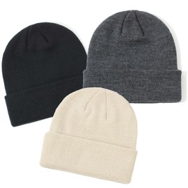 YMYDYFC Baby Beanie Toddler Beanie Infant Knit Hat Baby Winter Hats for Boy Girl Babies Winter Clothes Warm Knit Cap 0-6Years Black/Apricot Beige/Deep Grey_3Pack Medium（2-6Years）