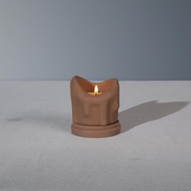 ICNBUYS Handcrafted Tealight Candle Holder Designed as a Melting Candle; Handmade Tea Light Candle Holder; Bathroom, Living Room Mantel, Entryway, Buffet and Dining Table Decoration Brown