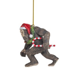 Bigfoot Wearing Santa Hat Walking with Candy Cane Funny Ugly Christmas Tree Sasquatch Ornament
