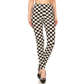 Leggings Depot High Waisted Checkered & Animal Print Leggings for Women-Full Length-S534, B&W Checkered, One Size