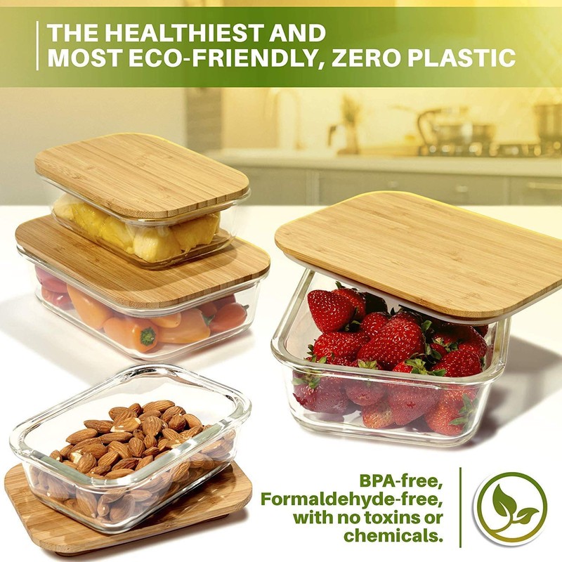 Bambooware Glass Containers with Lids | Non Plastic Glassware Set
