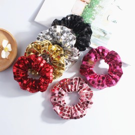 MANJIAMEI 6 Pcs Sequin Hair Scrunchies, Bling Elastic Hairbands Ponytail Holder Sparkly Disco Scrunchy Bobbles Hair Ties for Lady Girls Theme Party Favor Stage Performance Daily Hairs Accessory