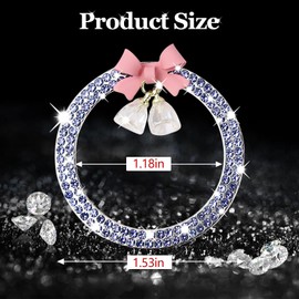 Hovom Cute Bow Bling Car Push Start Button Decoration Ring, Crystal Rhinestone Engine Start Button Cover, Push to Start Sticker Car Decoration, Automotive Key Ignition & Knob Bling Ring (Light Blue)