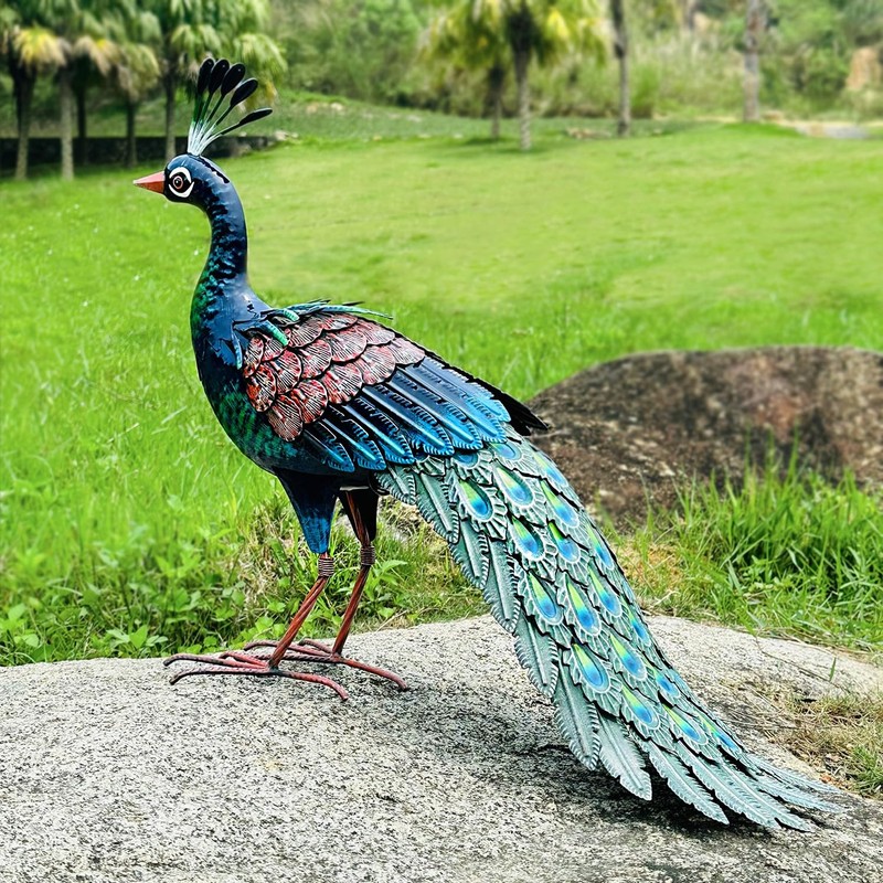Kircust Metal Peacock Statue for Outdoor Decor - 24" L