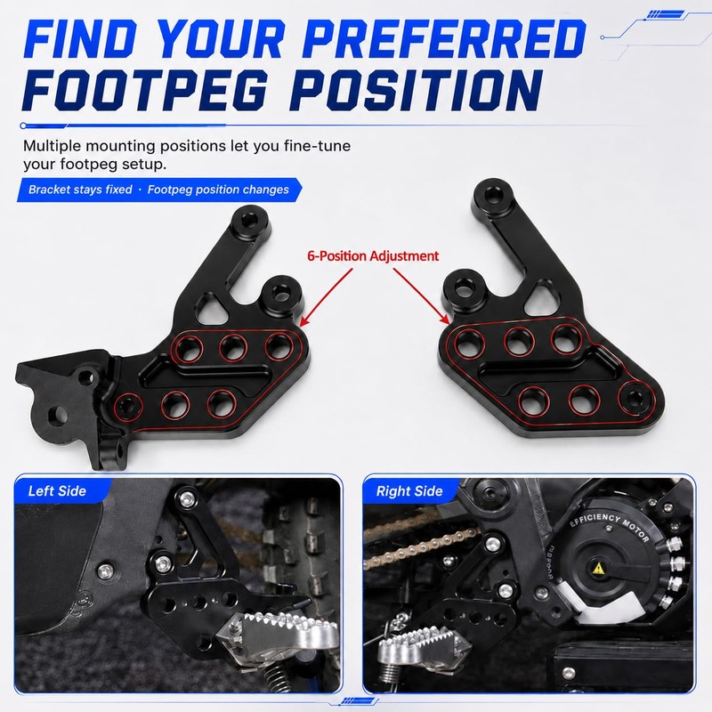 6-Position Adjustable Footrest Brackets for Talaria & SuRon Dirt Bikes