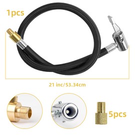 50 cm Reifenfüllschlauchadapter mit 5 Reifenanschlüssen, verlängerter Luftkompressor-Reifenfüller mit Lock-On-Anschluss, Ventiladapter für schnelles Anschließen und Lösen für Pumpenluftkompressor