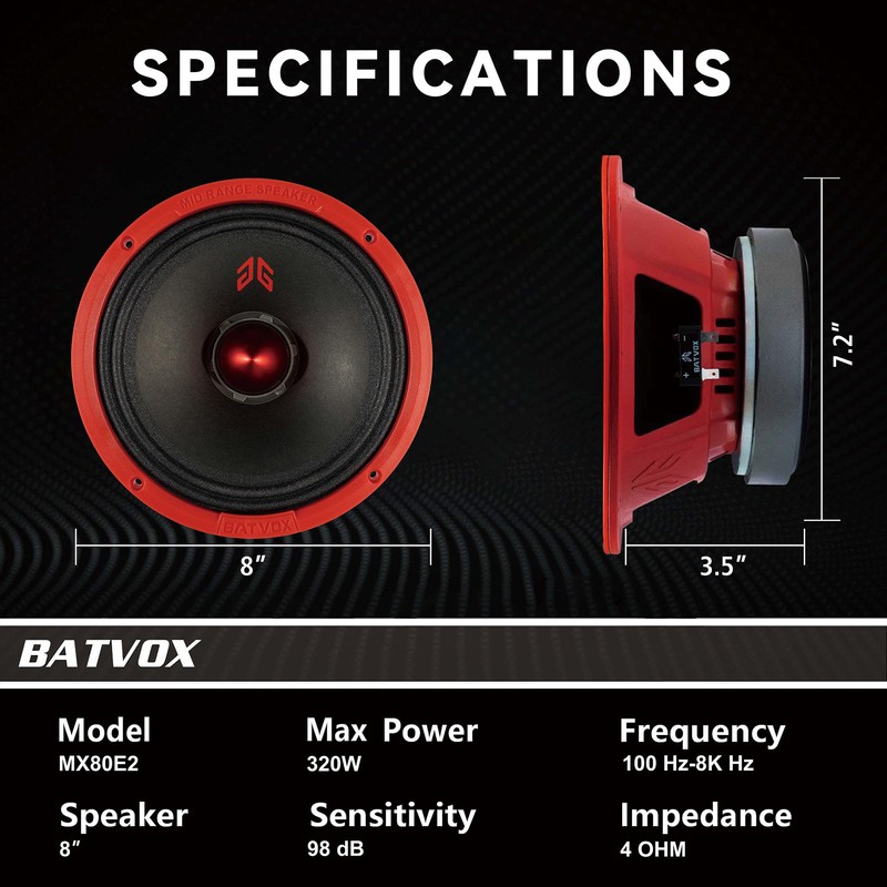 Gaooger MX80E2 Midrange Loudspeaker 8" Red Bullet, 640W Max, 4