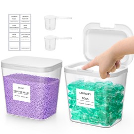 Lifewit 2 Pack Laundry Pods container with Labels and Measuring Scoops, Two 0.72 Gal/92 Oz Laundry Powder Containers with Press-and-Pop Lid, Laundry Room Organization and Storage for Booster Beads