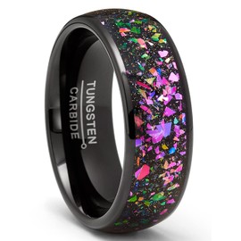 Metal Masters Crushed Opal & Abalone Tungsten Carbide Ring Dome Wedding Band Simulated Black 8MM