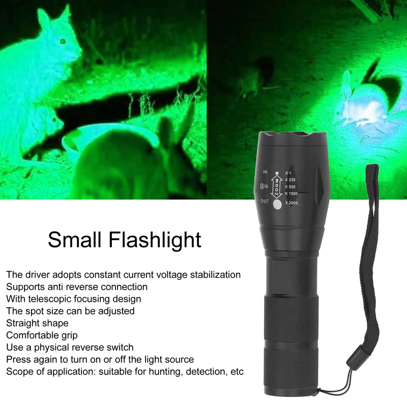 Small LED Flashlight Single Mode Retractable Focusing Waterproof Green Light