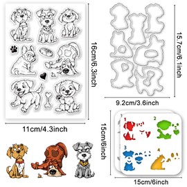 ACRNIGHEET Animal Stamps and Dies for Card Making Layered Comic Dog Silicone Clear Stamps Metal Animal Cutting Dies PET Stencils for Painting Animal Template for DIY Embossing Scrapbooking Craft Decor