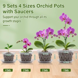Orchid Pots with Holes and Saucers for Repotting | 4, 5, 5.6, 6 inch Clear Plastic Orchid Pots Flower Plant Pot with Stakes Clips | Breathable Slotted Orchids Planter with Drainage for Root Health