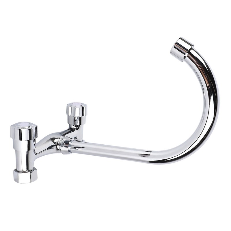 Wall Mount Kitchen Stainless Steel Smooth Surface 2 Handles Faucet