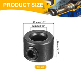 PATIKIL Bore 5 mm Shaft Collar 12 mm OD 8 mm Thickness, 8 Pack Carbon Steel Landing Gear Stopper Wheel Collar with Set Screw & Wrench for Machine Tool Industry, Black