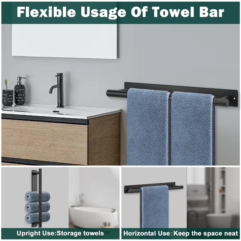 BathAce Self Adhesive Towel Bar, 16 Inch Square Towel Racks