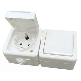 Switch 10 A + Schuko Socket 16 A, Switch and Socket Outdoor Surface, IP54 250 V