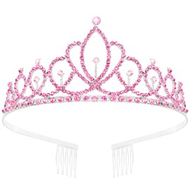 Tihebax Tiaras for Women Princess Crowns Wedding Bridal Tiara Pink Birthday Tiara Birthday Crowns, Coronas Para Niñas, Crystal Prom Tiaras Pageant Crown for Women Holloween Costume, Prom, Party