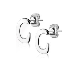 Bungsa Letter A - Z Stud Earrings in Silver or Rose Gold – Alphabet Stud Earrings – Stainless Steel – Earrings for Women, Children & Men – A B C D E F G H I J K L M N O P R S T U V W X Y Z, Stainless Steel