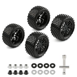 Rchobbytop 4 Pack RC Buggy Tires 12mm Hex Wheels and Tires 1/10 Off Road RC Buggy Wheels and Tires Tyres Set w/Lock Nuts and Wrench for Bandit VXL Tornado HSP Tamiya Kyosho Arrma etc