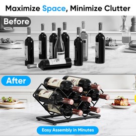 POKIPO Countertop Wine Rack - 7 Bottles Metal Small Wine Racks Wine Bottle Holder Storage Space Saving for Home Kitchen Bar Tableop Cabinet Pantry