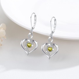 Twoowl Birthstone Leverback Earrings 925 Sterling Silver Infinity Heart Dangle Drop Earrings Birthstone Jewelry Birthday Gifts for Women Mom