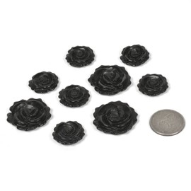 3pcs Black Obsidian Carved Gemstone Flower Pendant Earrings Beads Set for Jewelry Making DIY 1.3 Inch & 1 Inch