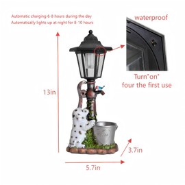 JJVIHAHA Solar Garden Lamp Post with Dalmatian Figurine, Decorative Welcome Bucket, Outdoor LED Light, Weather-Resistant, Auto-Illuminating for Patio, Yard，Balcony, Unique Housewarming Gift