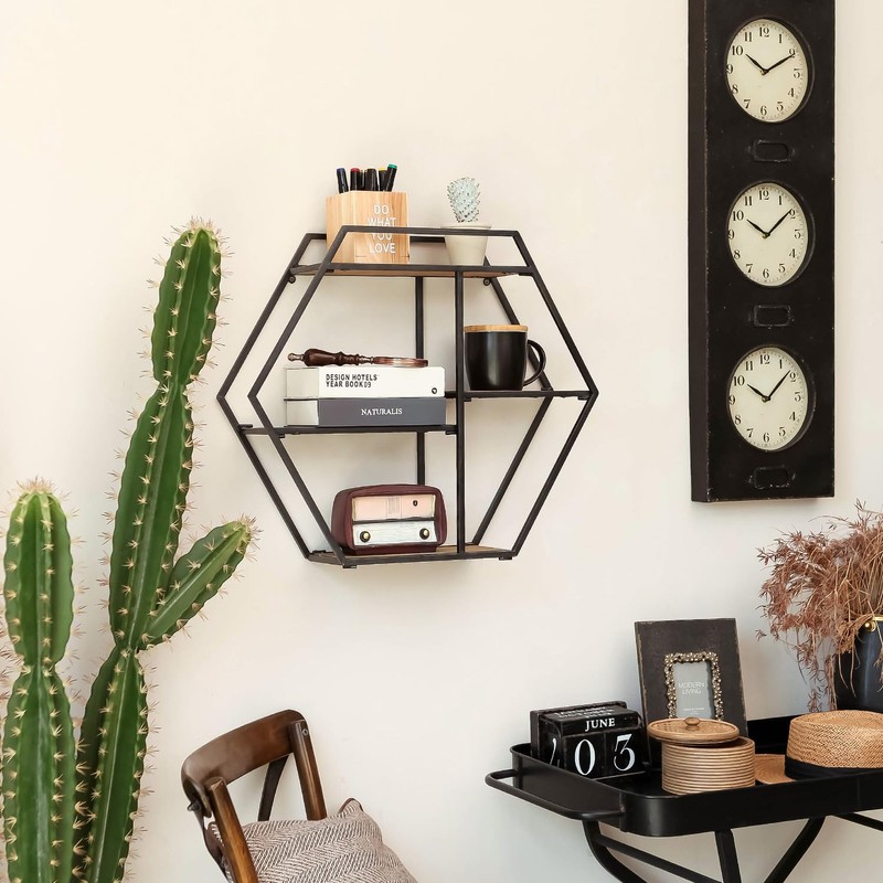 Synovana Industrial Style Round Wall Shelves - 3 Tier Metal
