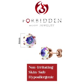 Rose Gold Plated Surgical Steel CZ Simulated Diamond Stud Earrings, 3mm-8mm, Metal, Cubic Zirconia,