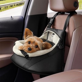 YUDODO Small Dog Car Seat Under 8lbs Luxury PU Leather Dog Booster Seat with Safety Belt, Soft Cushion, Can be Used as Pet Front Carrier Backpack Black