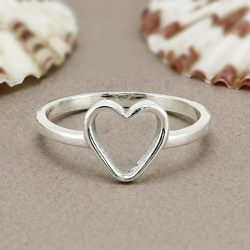 TISHAVI Sterling Silver Heart Shape Ring, Size 9, 925 Silver