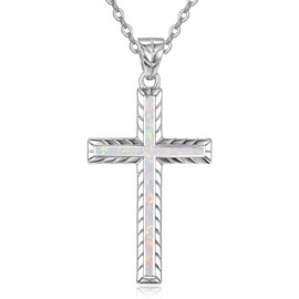 Sterling Silver Cross Necklace for Womens Whit Opal Crucifix Pendant Necklace Faith Christian Confirmation Religious Jewelry