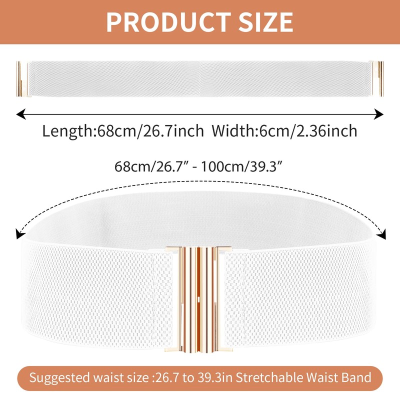 cobee Women Elastic Wide Belt,Waist Belt with Flat Buckle(White)
