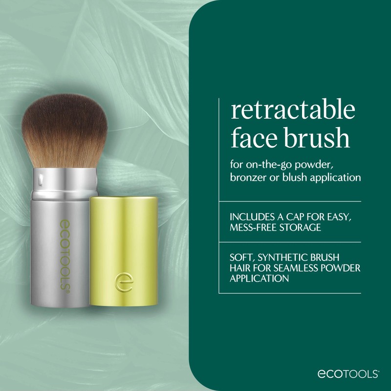 EcoTools Retractable Face Makeup Brush, Kabuki Brush for Foundation, Blush,