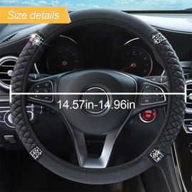 Bling Soft Leather Steering Wheel Cover, 15 Inch Colorful Rhinestones Auto Elastic Steering Wheel Protector, Sparkly Crystal Diamond for Women Girls, Car Accessories for Most Cars (Black)