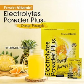 PowderVitamin Electrolytes Powder Plus, Keto, naranja piña, sin azúcar, 1000 mg de potasio, 120 mg de calcio, 120 mg de magnesio, sin OGM, cero