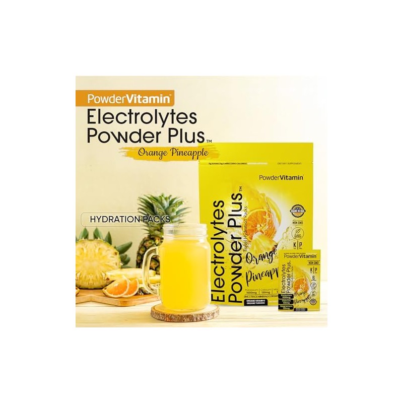 PowderVitamin Electrolytes Powder Plus, Keto, naranja piña, sin azúcar, 1000