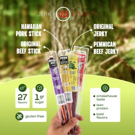 Jerky Dynasty The Ultimate 27-Piece Exotic Jerky with Gift Box - Buffalo Bob's Wild Game Jerky Variety Pack - Exclusive Flavors & Protein Snack - Farm Raised