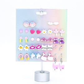 NEWITIN 30 Pairs Colorful Cute Earrings for Women Sensitive Ears Hypoallergenic Womens Stud Earrings Set Stainless Steel Cartoon Stud for Women