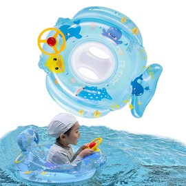 Baby Swimming Float for Pool Toddlers Inflatable Swimming Ring with Steering Wheel and Horn Whales Pool Float Boat Safe Seat Baby Swimming Aid Float for Girls Boys 1-5 Years