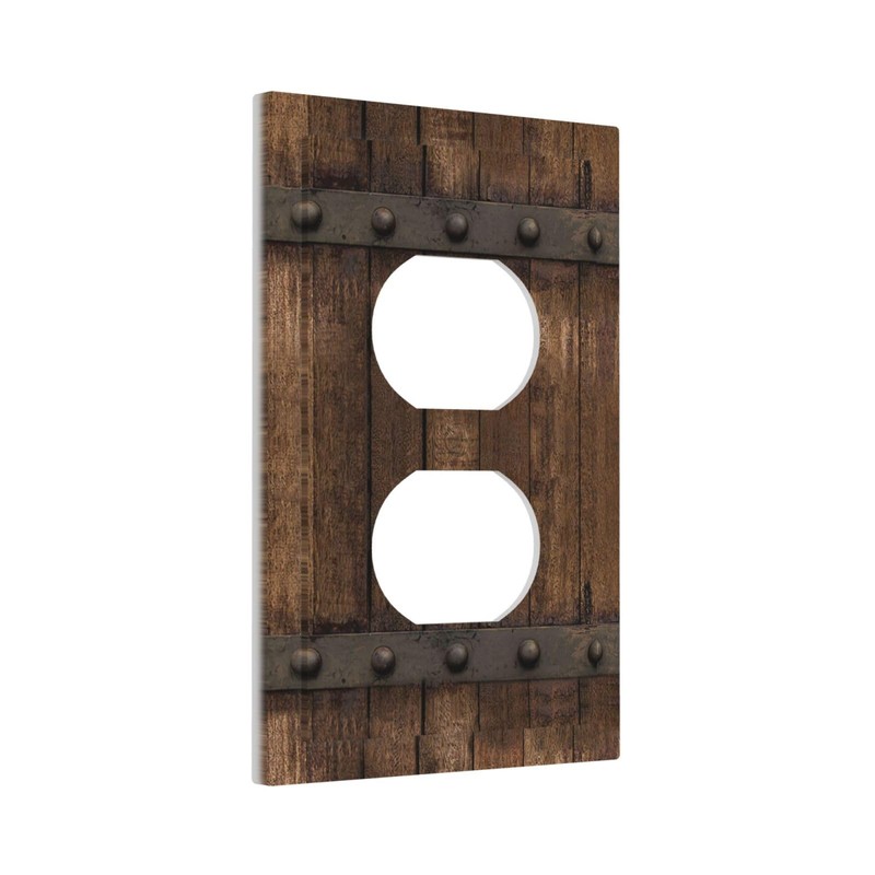 biondbong Rustic Farmhouse Brown Wood Barn Door Duplex Outlet Cover