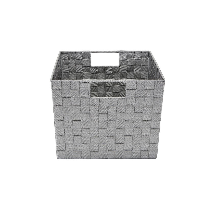 Simplify Large Metallicx Striped Woven Storage Bin in Grey/Silver