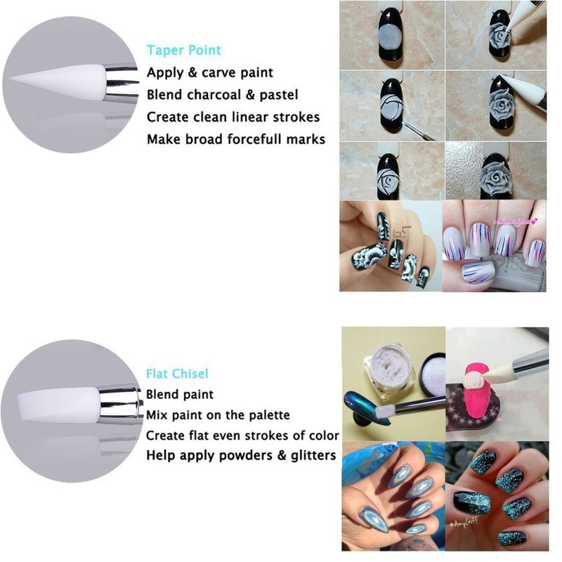 10pcs Nail Art Gel Carving Pen Nail Dotting Tool Silicone