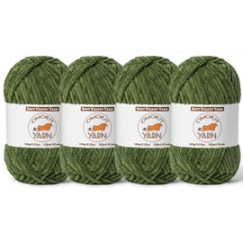 4 Pack Army Green Fluffy Velvet Yarn for Crocheting, Chunky Chenille Baby Blanket Yarn for Crochet, Soft Fuzzy Puzzle Yarn for Knitting, (100g/3.53oz Each) Bulky Thick Amigurumi Crochet Yarns