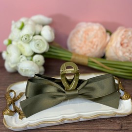 Hair Claw Clips with Satin Bows, Set of 2, Khaki and Olive Green